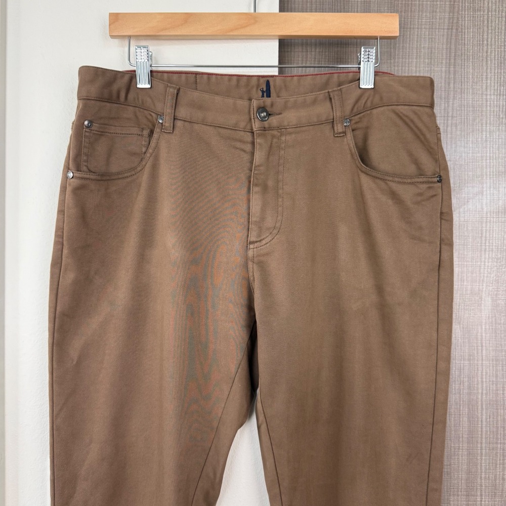 Johnnie O Khaki Brown Terry Cloth 5 Pocket Pants Stretch Size 33 - Picture 4 of 13